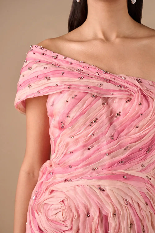 Two Tone Textured Slit Gown