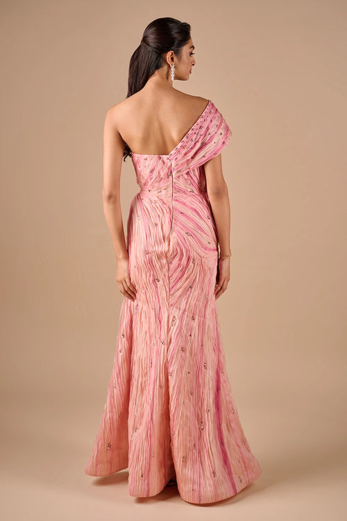 Two Tone Textured Slit Gown