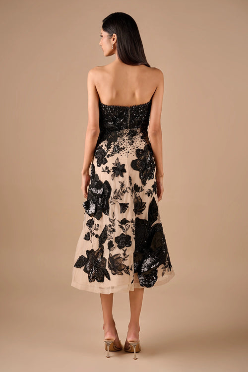 3D Floral Beaded Midi Dress