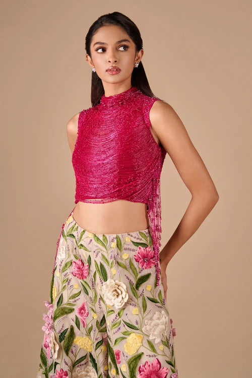 Pink Fringe Drape Top