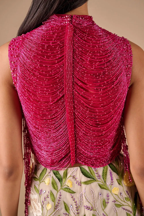 Pink Fringe Drape Top