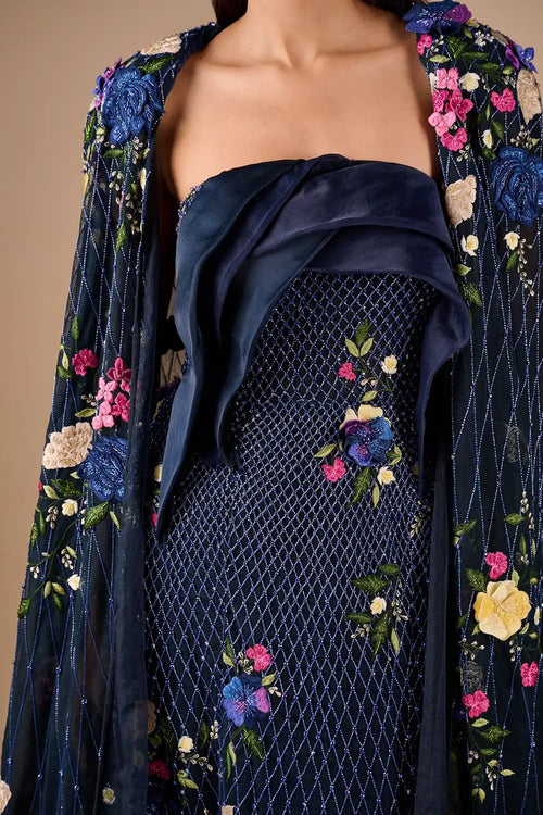 Bridal Drape Column Gown With Textured Cape