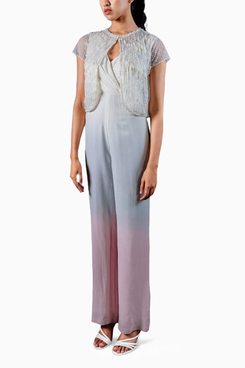 Ombre Jumpsuit with Fringe Vest