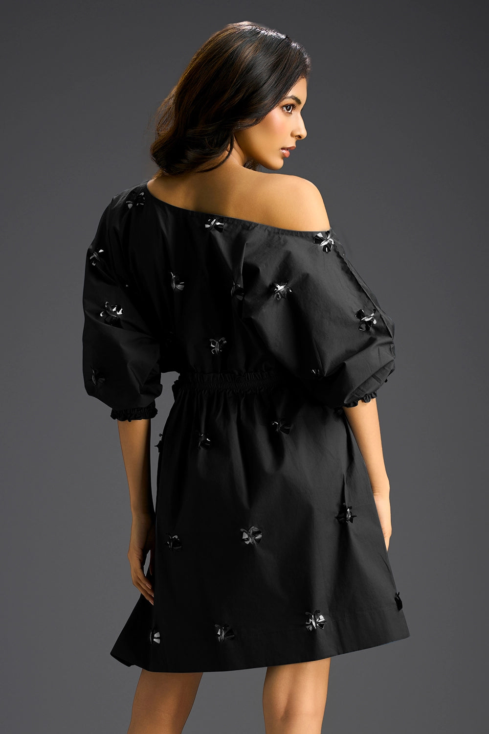 Black Off-Shoulder Cotton Dress