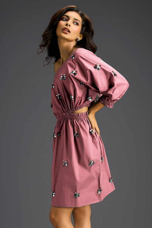 Pink Off-Shoulder Cotton Dress