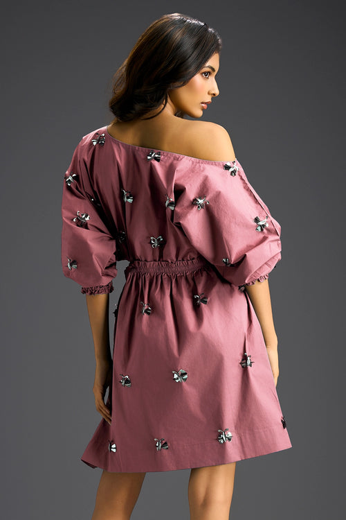 Pink Off-Shoulder Cotton Dress