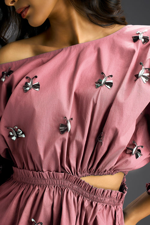 Pink Off-Shoulder Cotton Dress