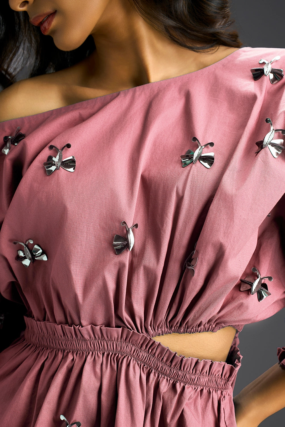 Pink Off-Shoulder Cotton Dress