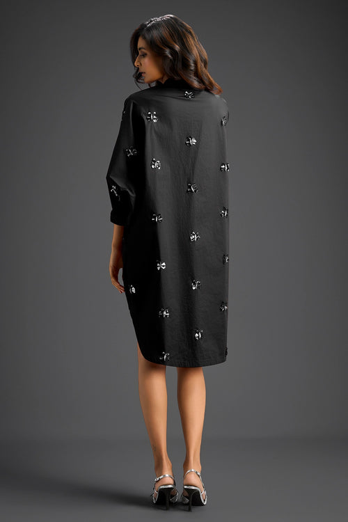 Black Oversized Cotton Shirt Dress