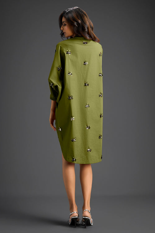 Green Oversized Cotton Shirt Dress