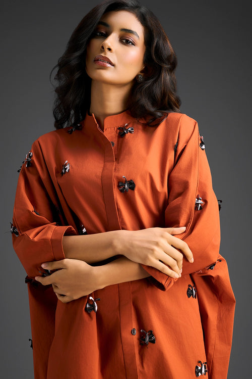 Rust Oversized Cotton Shirt Dress