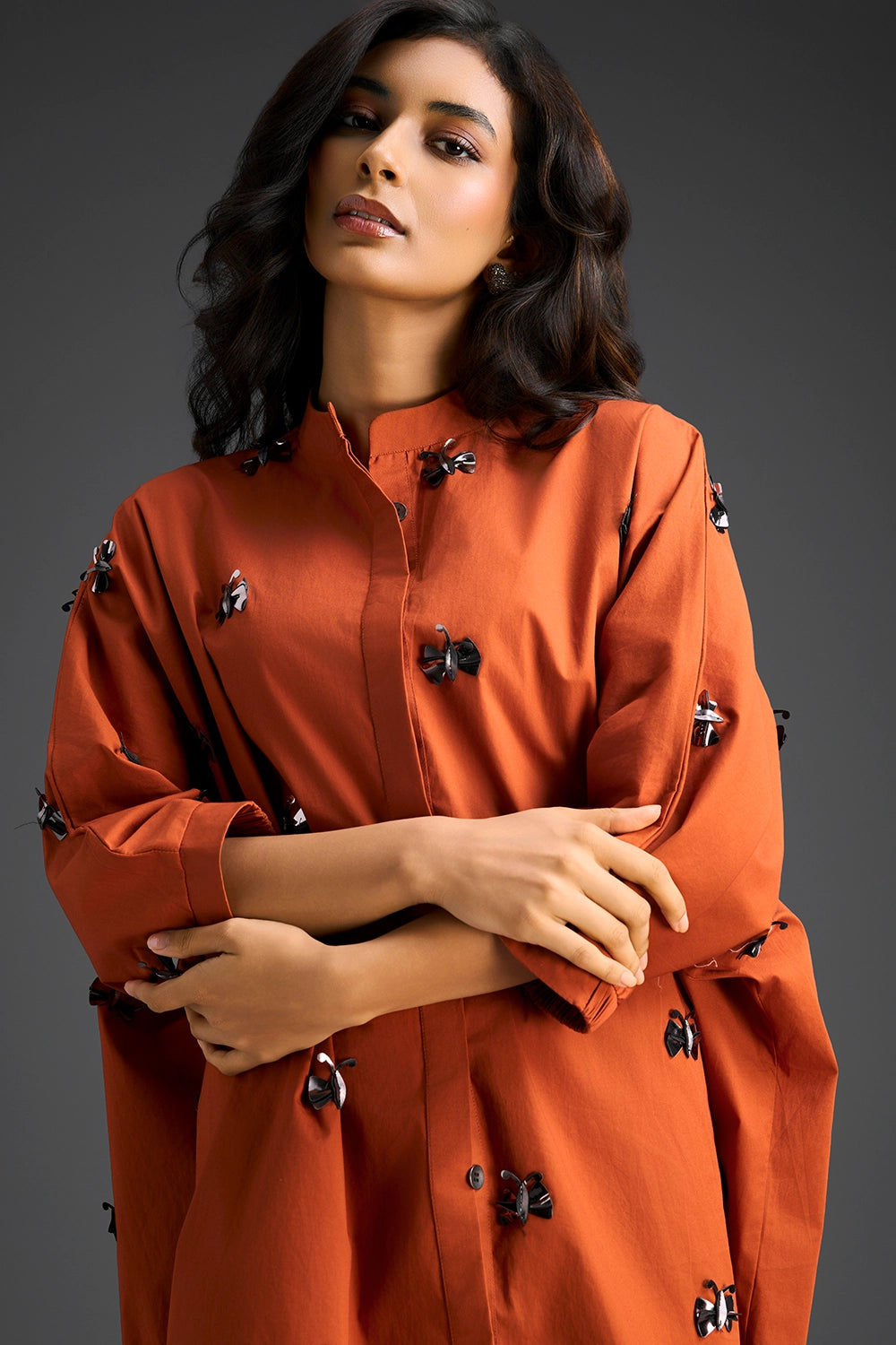 Rust Oversized Cotton Shirt Dress