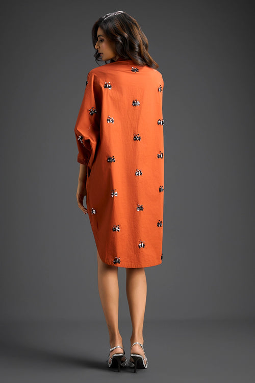 Rust Oversized Cotton Shirt Dress