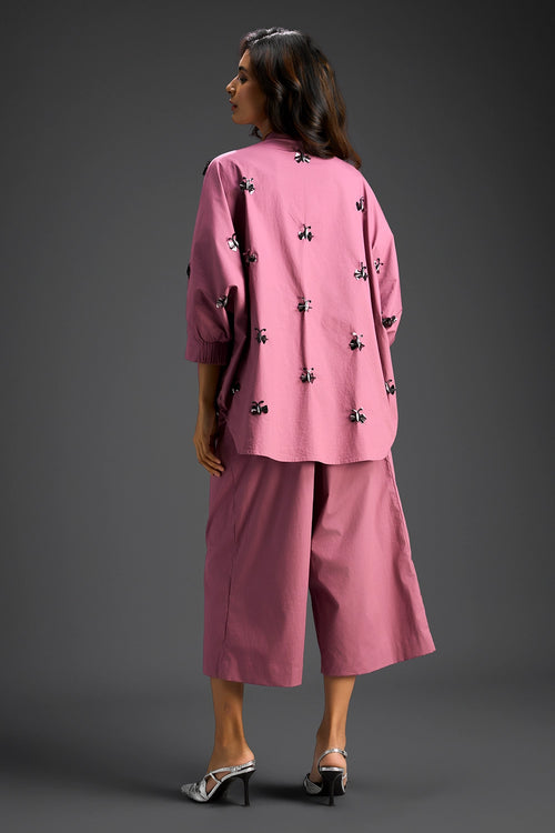 Pink Cotton Hand Embellished Co-ord Set