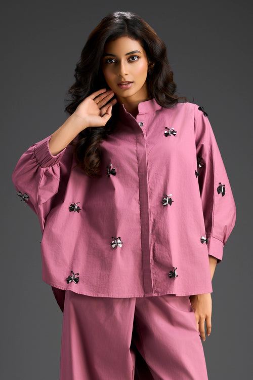 Pink Cotton Hand Embellished Co-ord Set