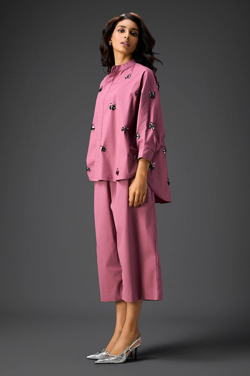 Pink Cotton Hand Embellished Co-ord Set