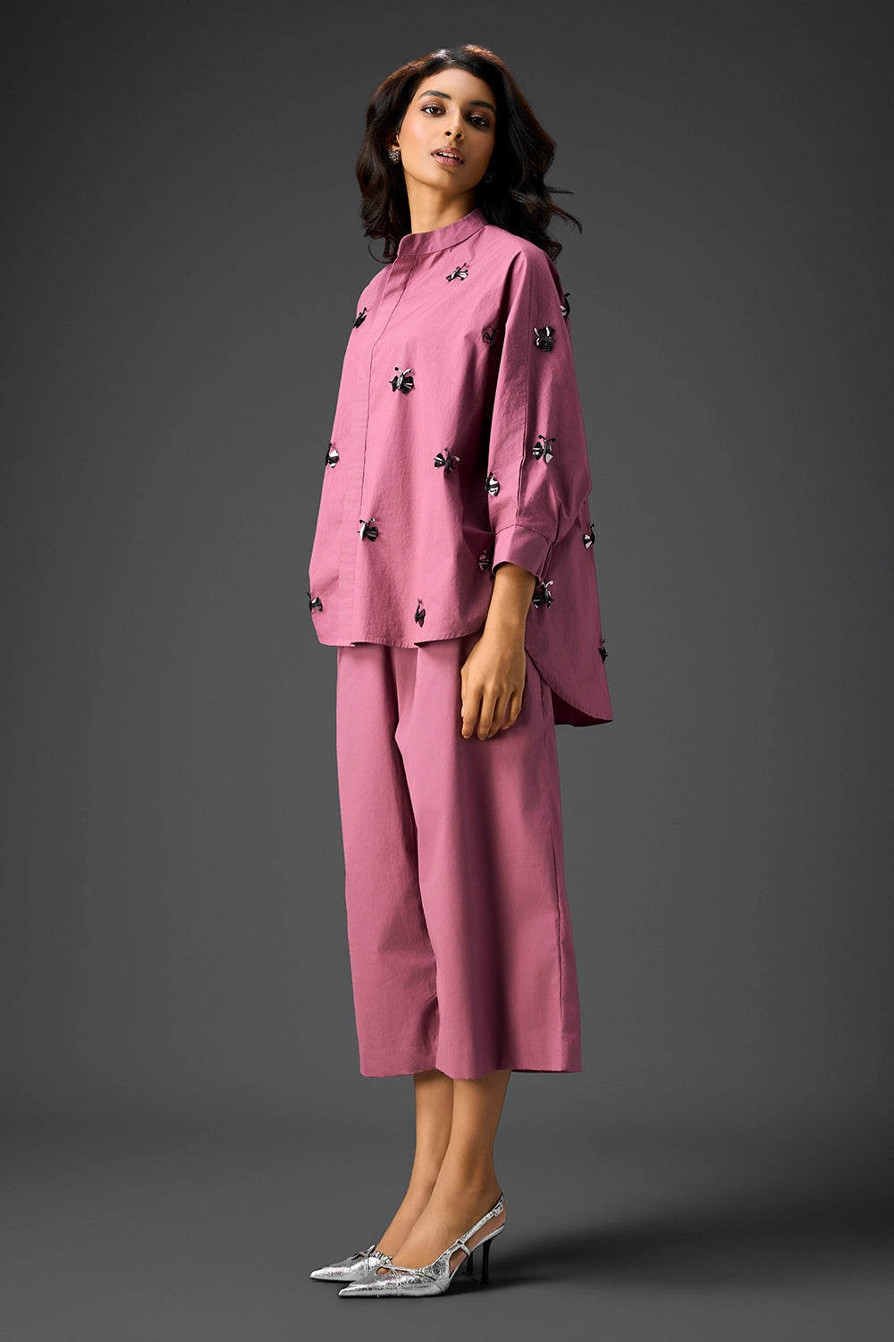 Pink Cotton Hand Embellished Co-ord Set