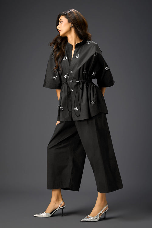 Black Hand Embroidered Cotton Co-ord Set