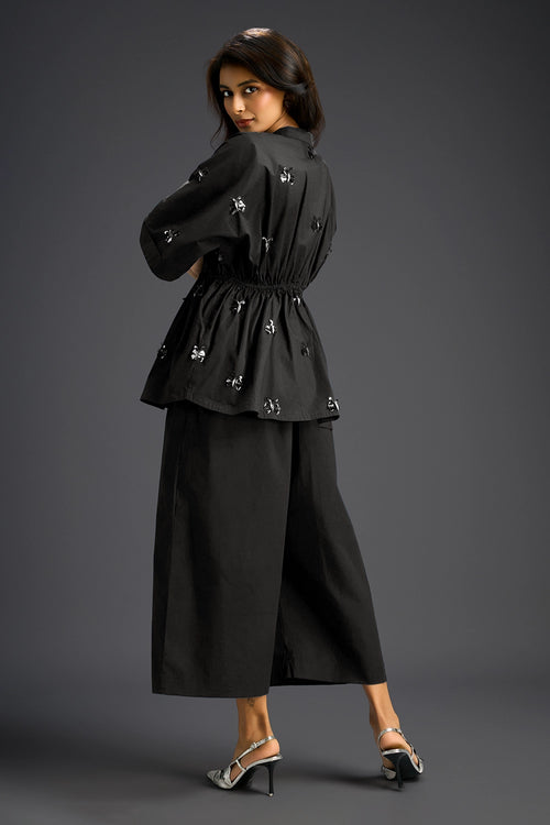 Black Hand Embroidered Cotton Co-ord Set