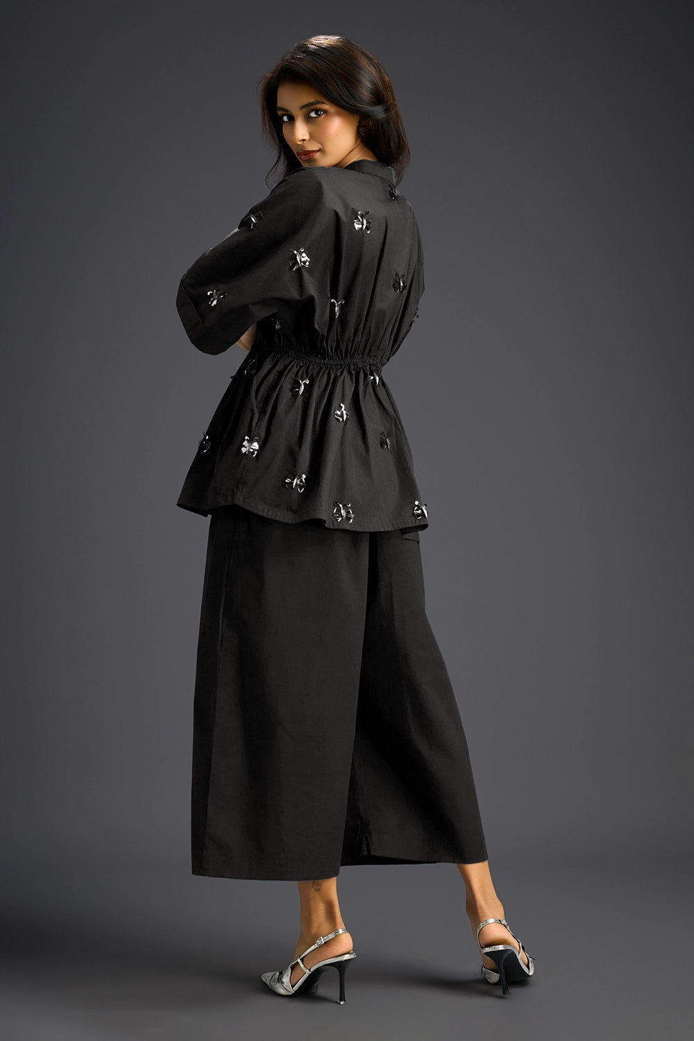 Black Hand Embroidered Cotton Co-ord Set