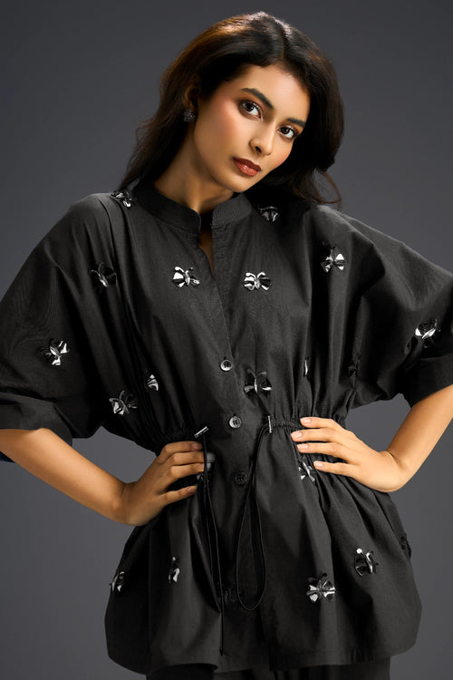 Black Hand Embroidered Cotton Co-ord Set