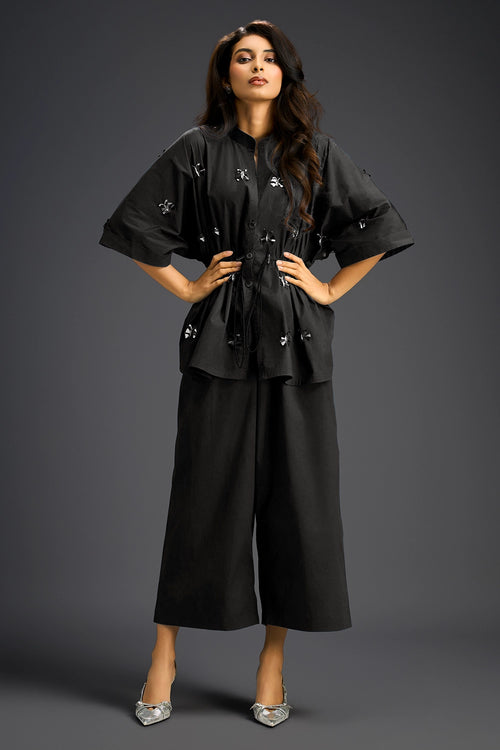 Black Hand Embroidered Cotton Co-ord Set