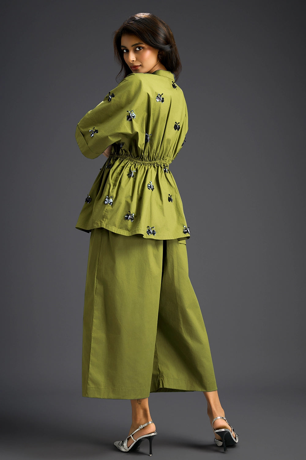 Green Hand Embroidered Cotton Co-ord Set
