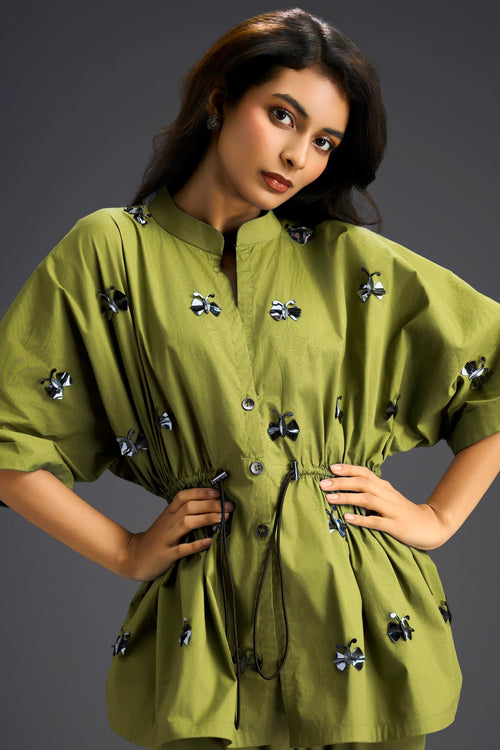 Green Hand Embroidered Cotton Co-ord Set
