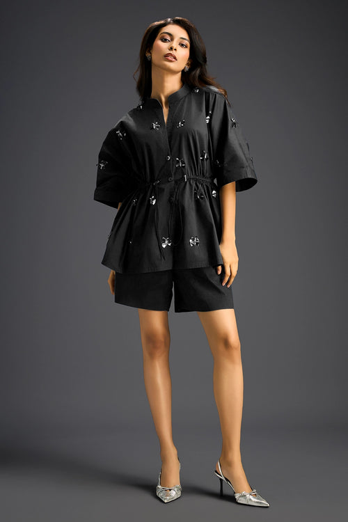 Butterfly Motifs Black Cotton Co-ord Set