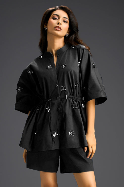 Butterfly Motifs Black Cotton Co-ord Set