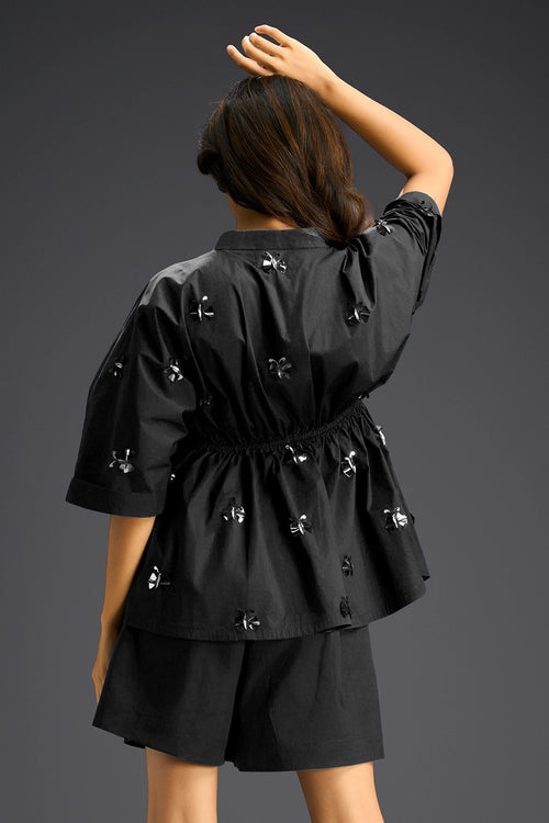 Butterfly Motifs Black Cotton Co-ord Set
