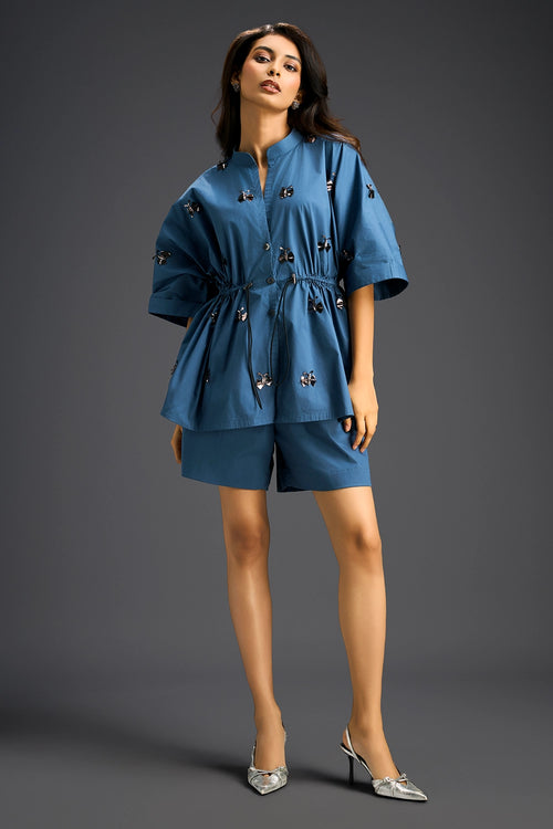Butterfly Motifs Blue Cotton Co-ord Set