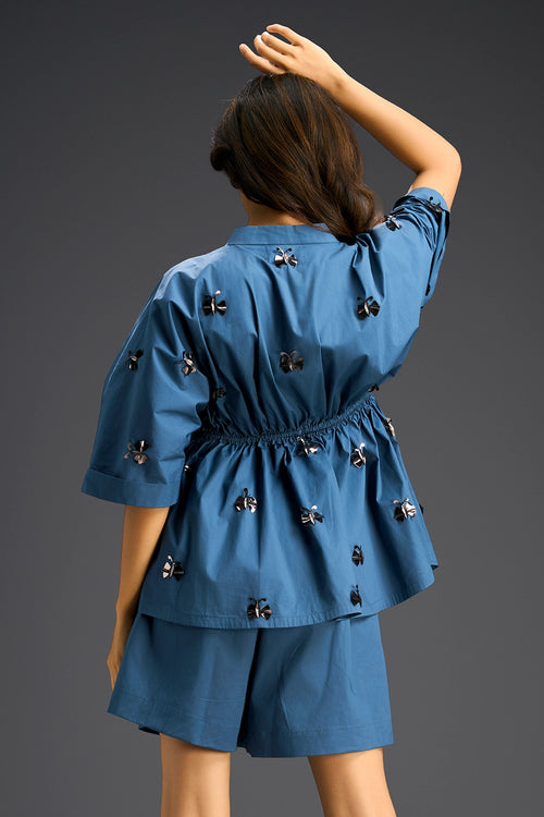 Butterfly Motifs Blue Cotton Co-ord Set