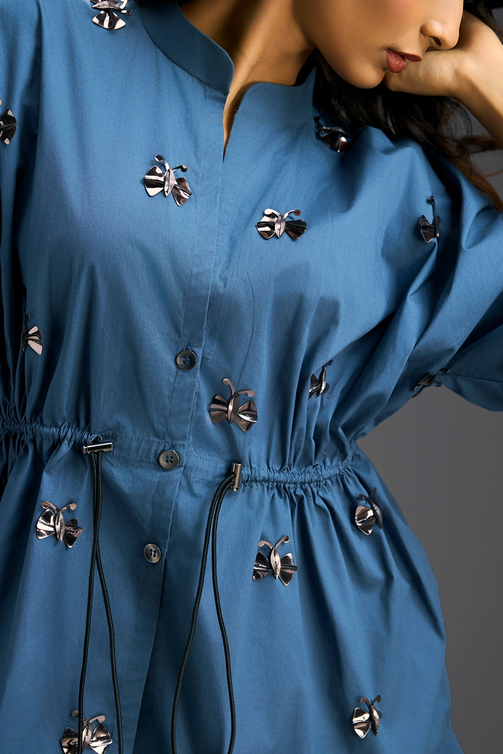 Butterfly Motifs Blue Cotton Co-ord Set
