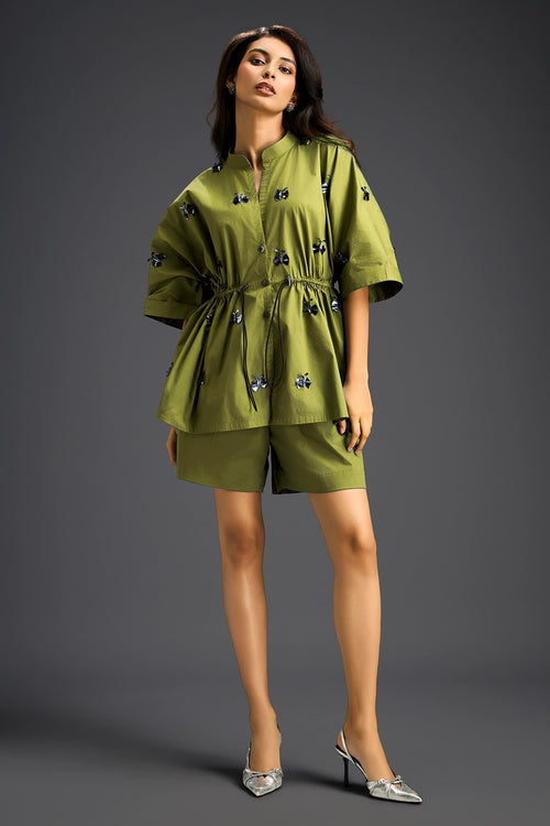 Butterfly Motifs Green Cotton Co-ord Set