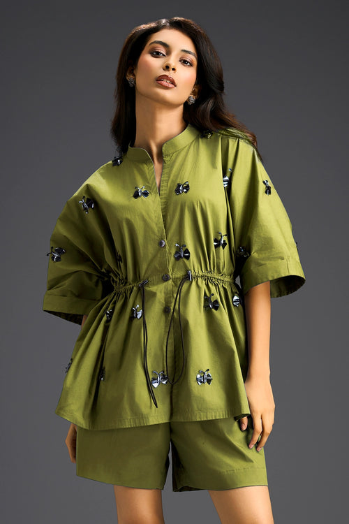 Butterfly Motifs Green Cotton Co-ord Set