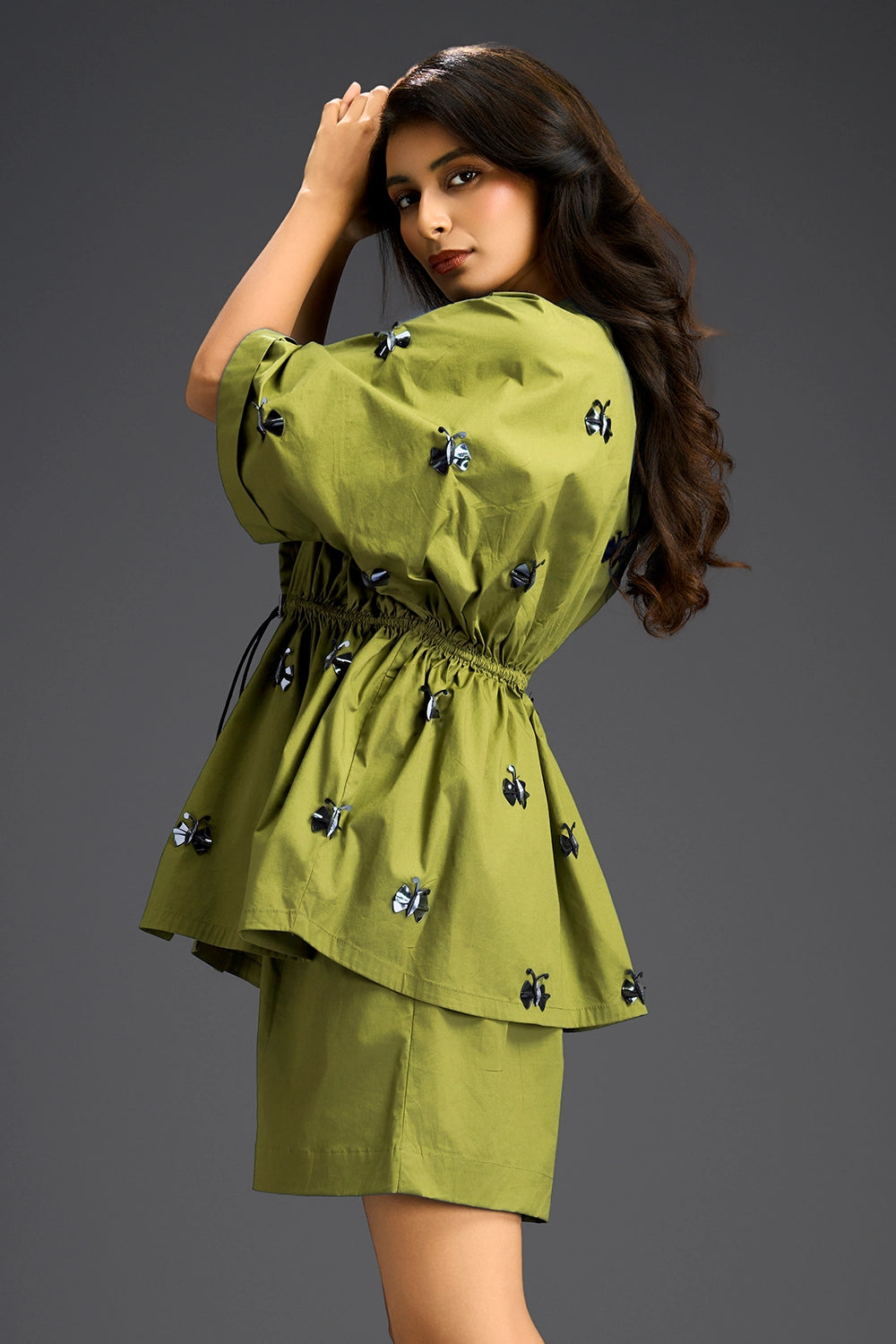 Butterfly Motifs Green Cotton Co-ord Set