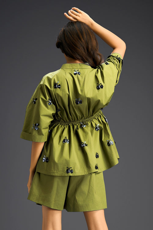 Butterfly Motifs Green Cotton Co-ord Set