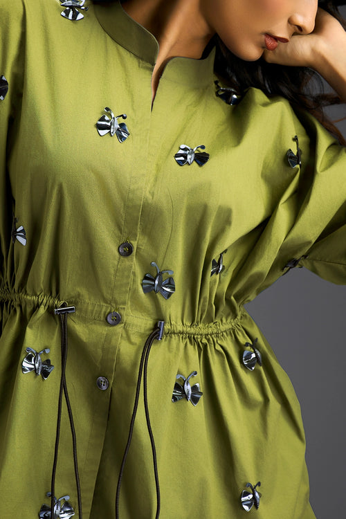 Butterfly Motifs Green Cotton Co-ord Set
