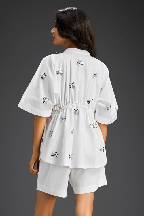 Butterfly Motifs White Cotton Co-ord Set