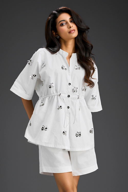 Butterfly Motifs White Cotton Co-ord Set
