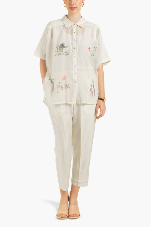Ivory Kaftan Shirt with Straight Pant