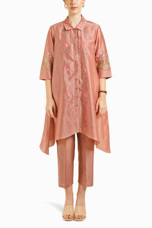 Embroidered Chanderi Shirt with Straight Pant