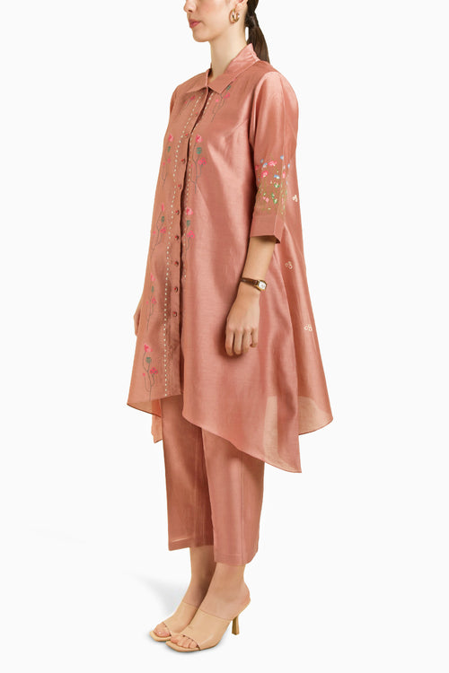 Embroidered Chanderi Shirt with Straight Pant