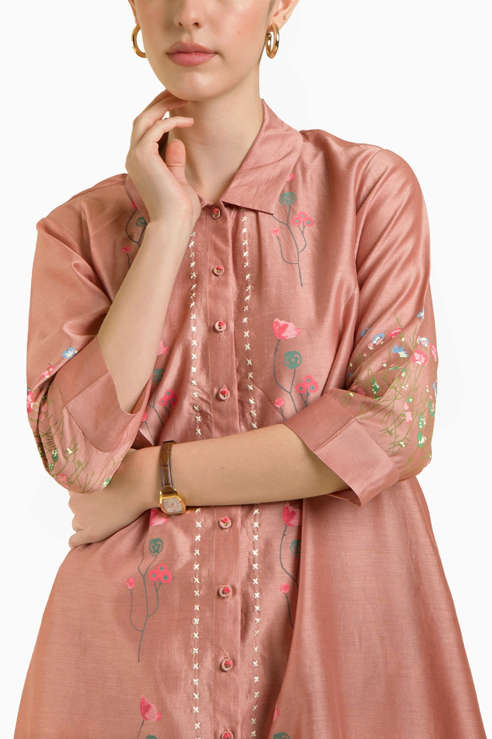 Embroidered Chanderi Shirt with Straight Pant