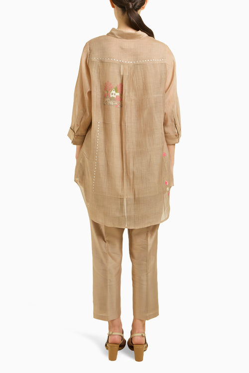 Beige Chanderi Shirt with Straight Pant