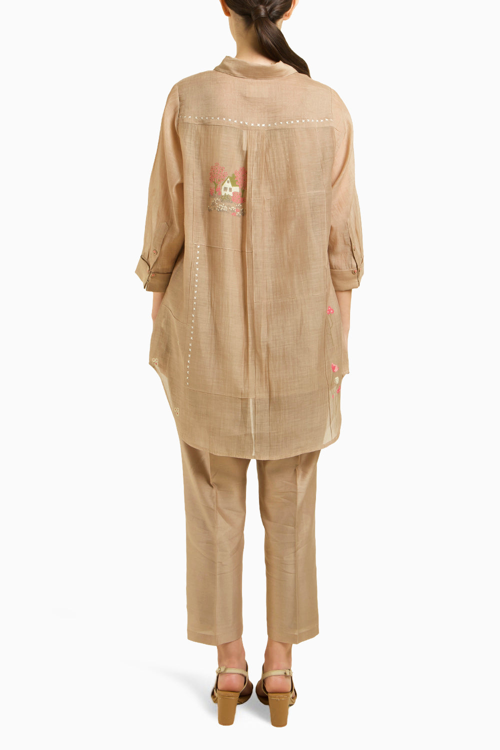 Beige Chanderi Shirt with Straight Pant