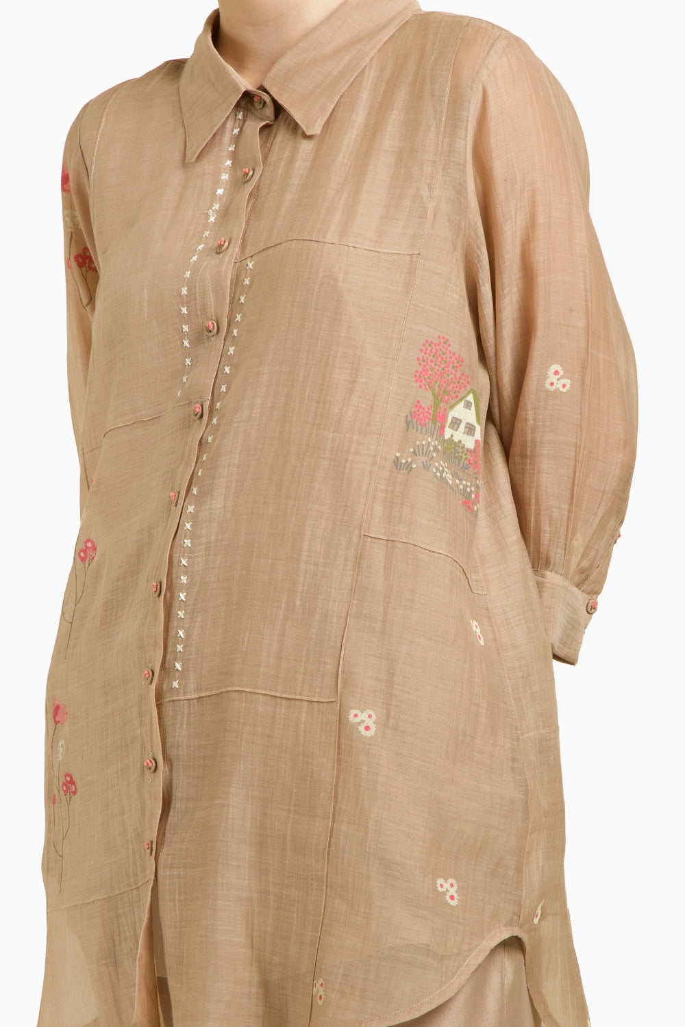 Beige Chanderi Shirt with Straight Pant
