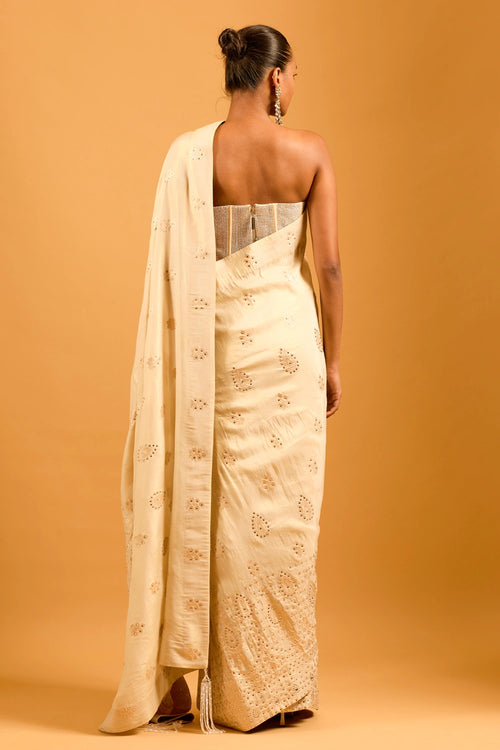 Trifecta Vanilla Chanderi Crystal Saree