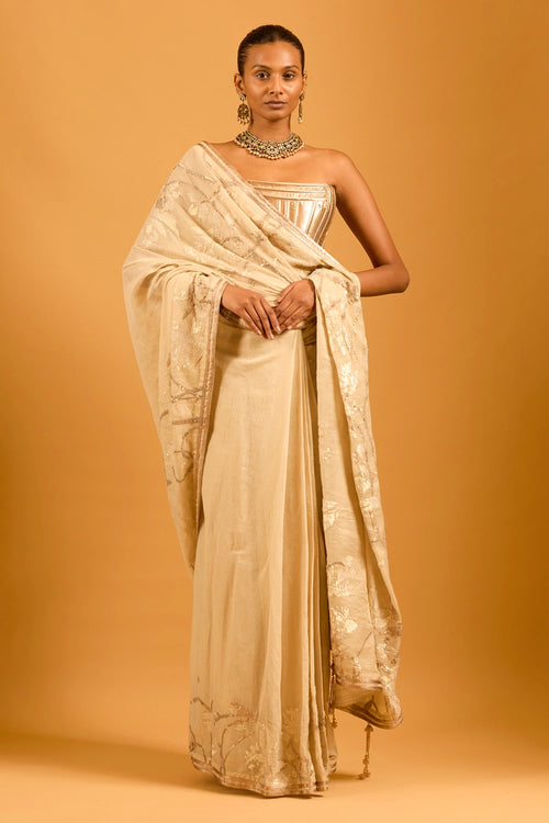 Trifecta Beige Sequin Saree
